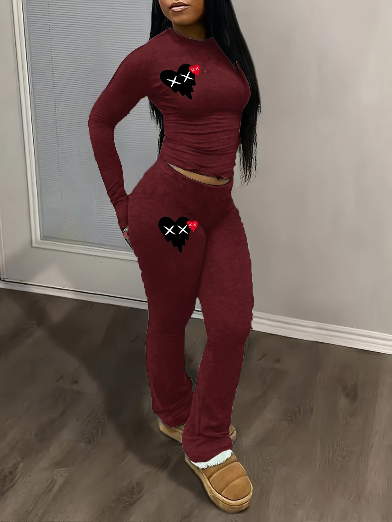 Fashionable Y2K Style Heart Print Set